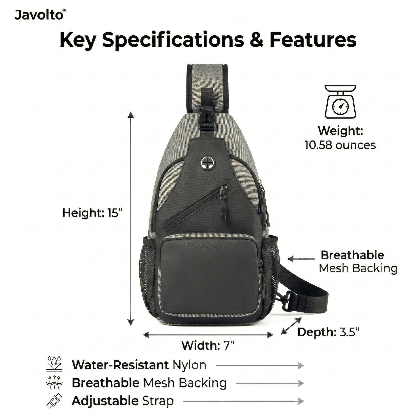 Javolto Sling Bag Cross Body Backpack Chest Bag Travel Hiking Daypack (Black Grey)