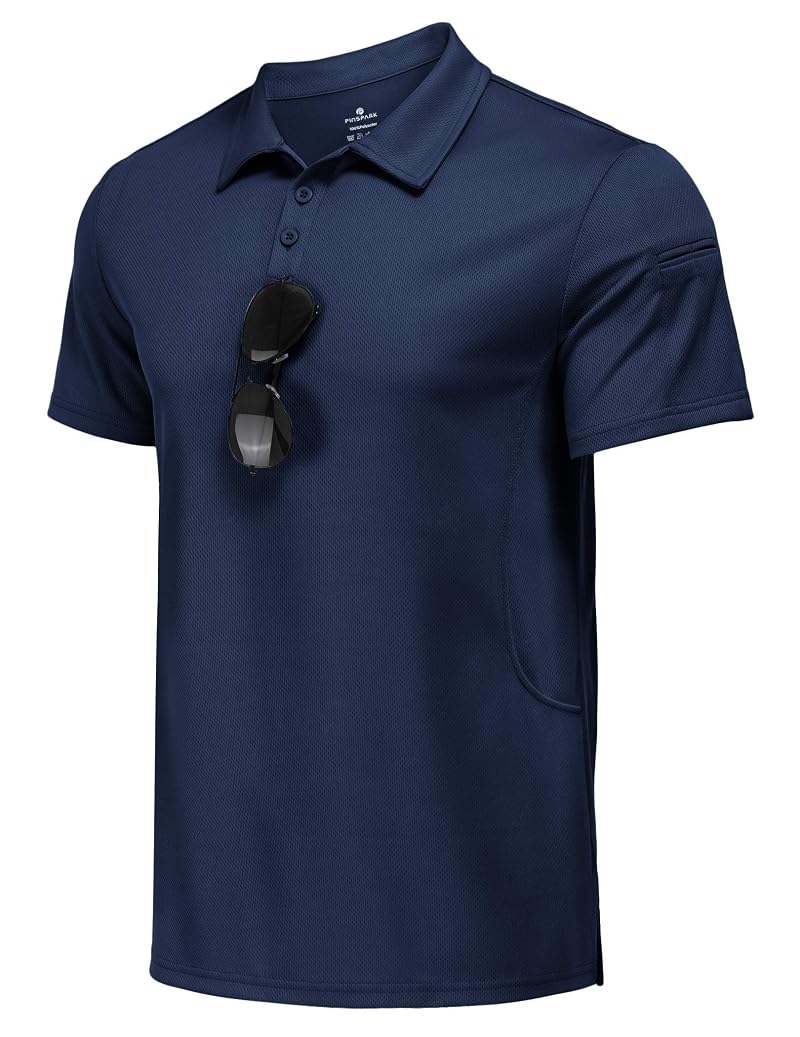 PINSPARK Men's Golf Polo Shirt - Quick Dry, Short Sleeve, Navy XL