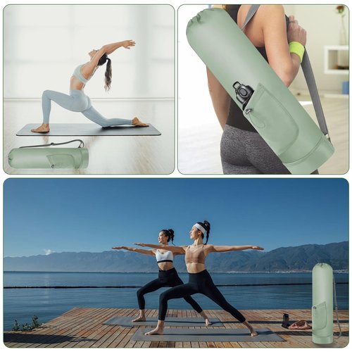 Yoga Mat Bag with Adjustable Strap, Waterproof Yoga Mat Carrier with Multi-Functional Storage Pockets, Practical Yoga Bag for Women, Fits Gym Class Workout Travel (Green)