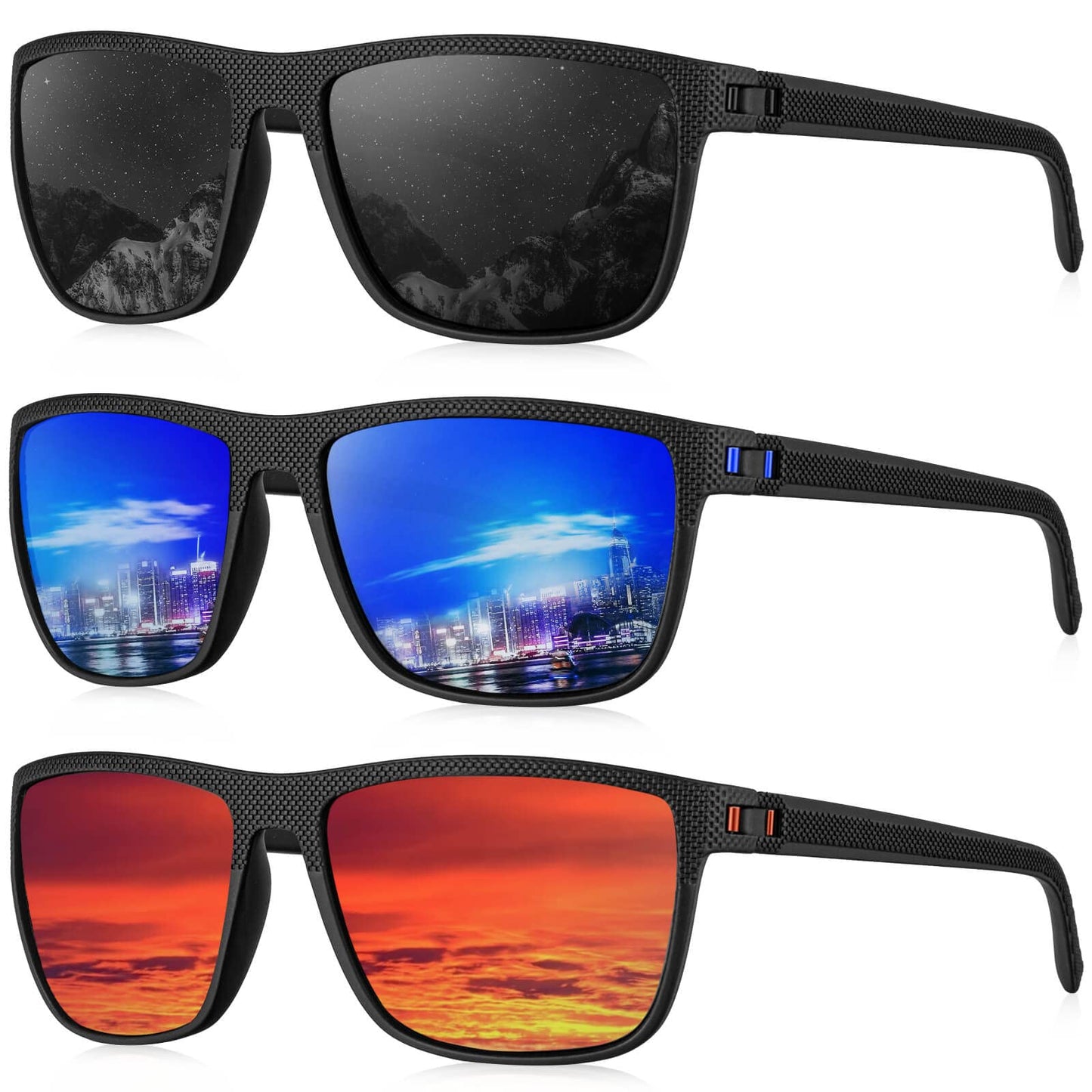 KALIYADI Polarized Sunglasses Men, Lightweight Mens Sunglasses Polarized UV Protection Driving Fishing Golf (Black/Dark Blue/Red)