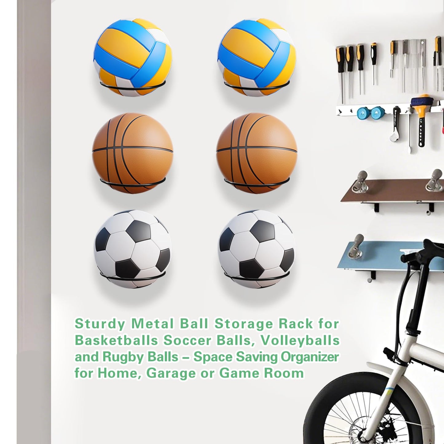Basketball Holder Wall Mount, Metal Ball Holder Wall Mount for Basketball, Soccer, Football & Volleyball, Space-Saving Ball Storage and Display Rack for Garage, Bedroom, Game Room (2Pack Black)