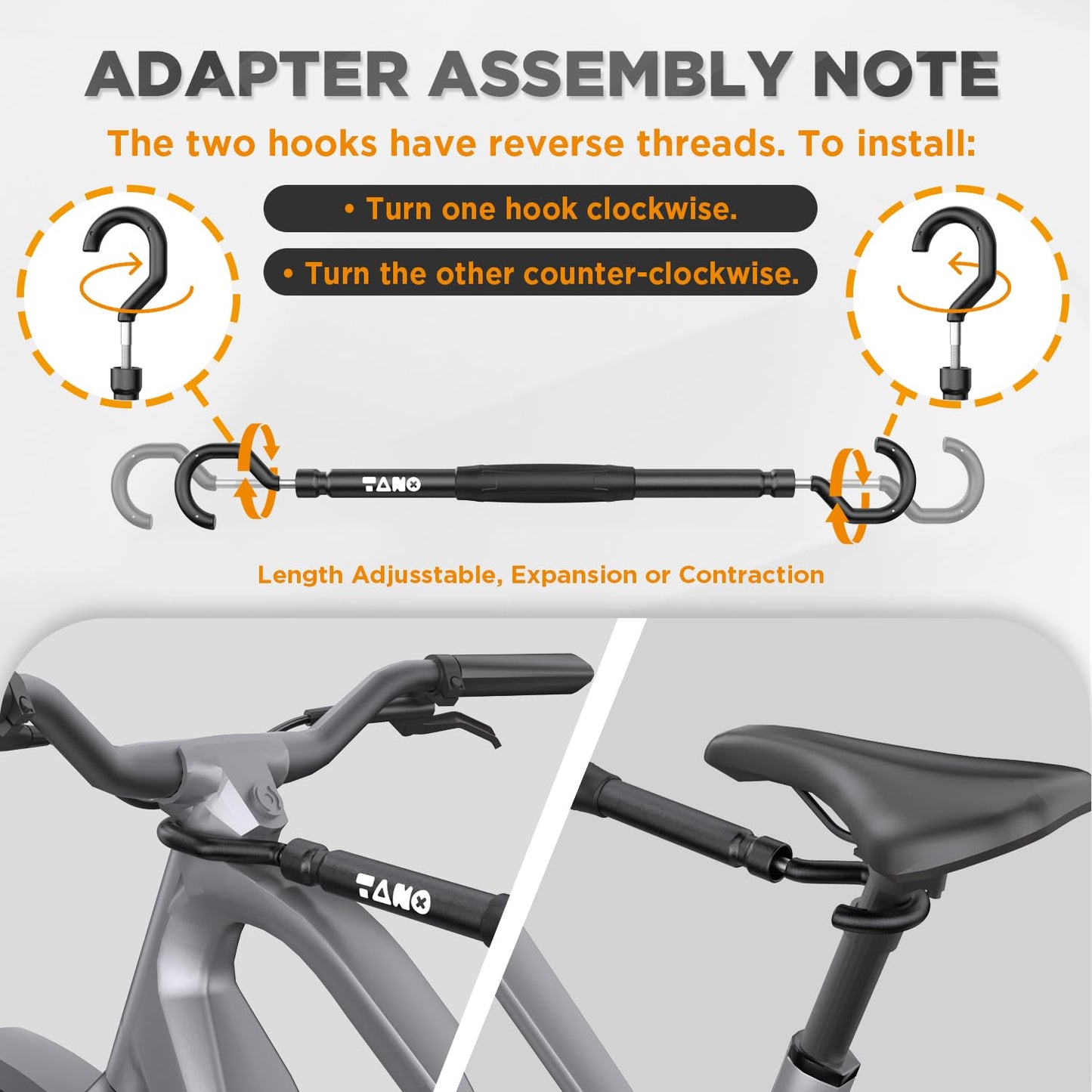 TANX CF-002A Bike Adapter Bar, Adjustable Bike Bar Adapter for Bike Rack, Mounting Non-Standard Frames on Step-Thru, Women’s & Folding E-Bikes, Heavy-Duty Design, Supports Up to 66lbs, Black