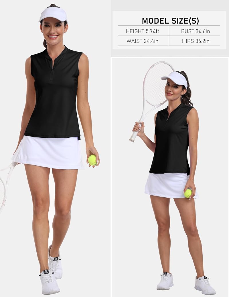 MoFiz Sleeveless Polo 1/4 Zip Collarless Golf Top - Black, Small