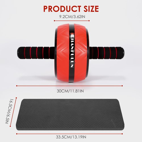 Ab Roller Wheel, Ab Workout Equipment for Abdominal & Core Strength Training, Home Gym Fitness Exercise Wheels for Women Men, with 2 Grip Strength Trainer & Knee Pad Accessories(Black+Red)