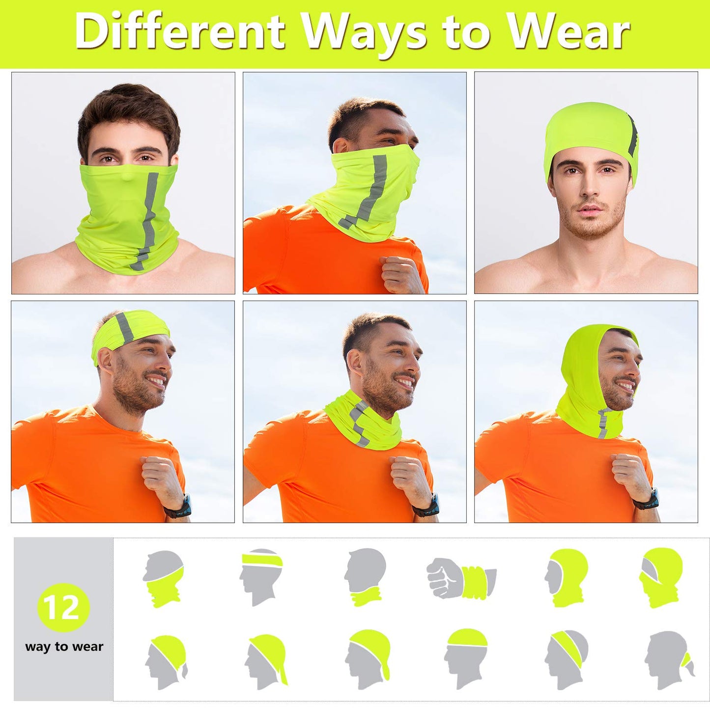 SATINIOR 8 Pcs Neck Gaiter Face Mask, Reflective Summer UV Protection Cooling Scarf Neon Breathable Bandana for Men Women(Fluorescent Yellow,Milk Silk)