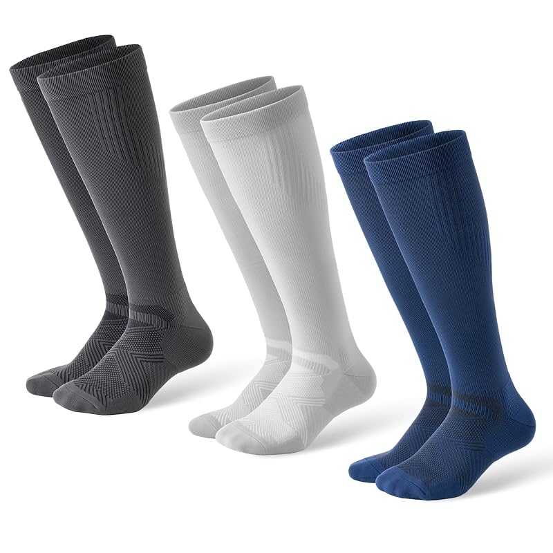 Compression Socks for Men and Women, 15-20 mmHg, 3 Pairs – Variation: B02 Dark Gray/Light Gray/Navy Blue, Large