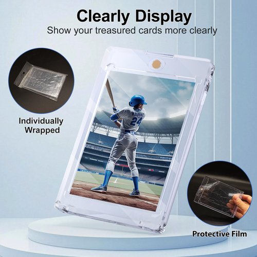 SAMYUCHO 15ct Magnetic Card Holder, 55pt One Card Touch Holders for Trading Cards, U-V Protection Card Display Case Protectors Sleeves Hard Plastic Cover for Sports Game