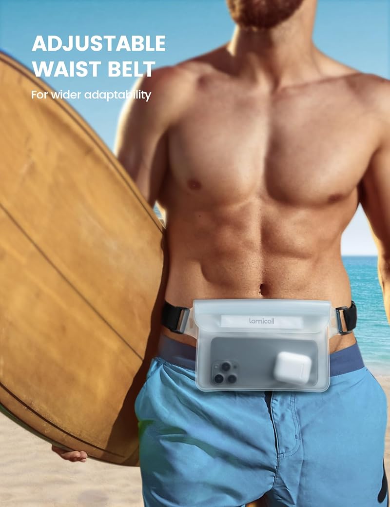 Lamicall Waterproof Fanny Pack Pouch with Elastic Strap - Dry Bag for Kayak, Boat, Travel - Clear & Clear