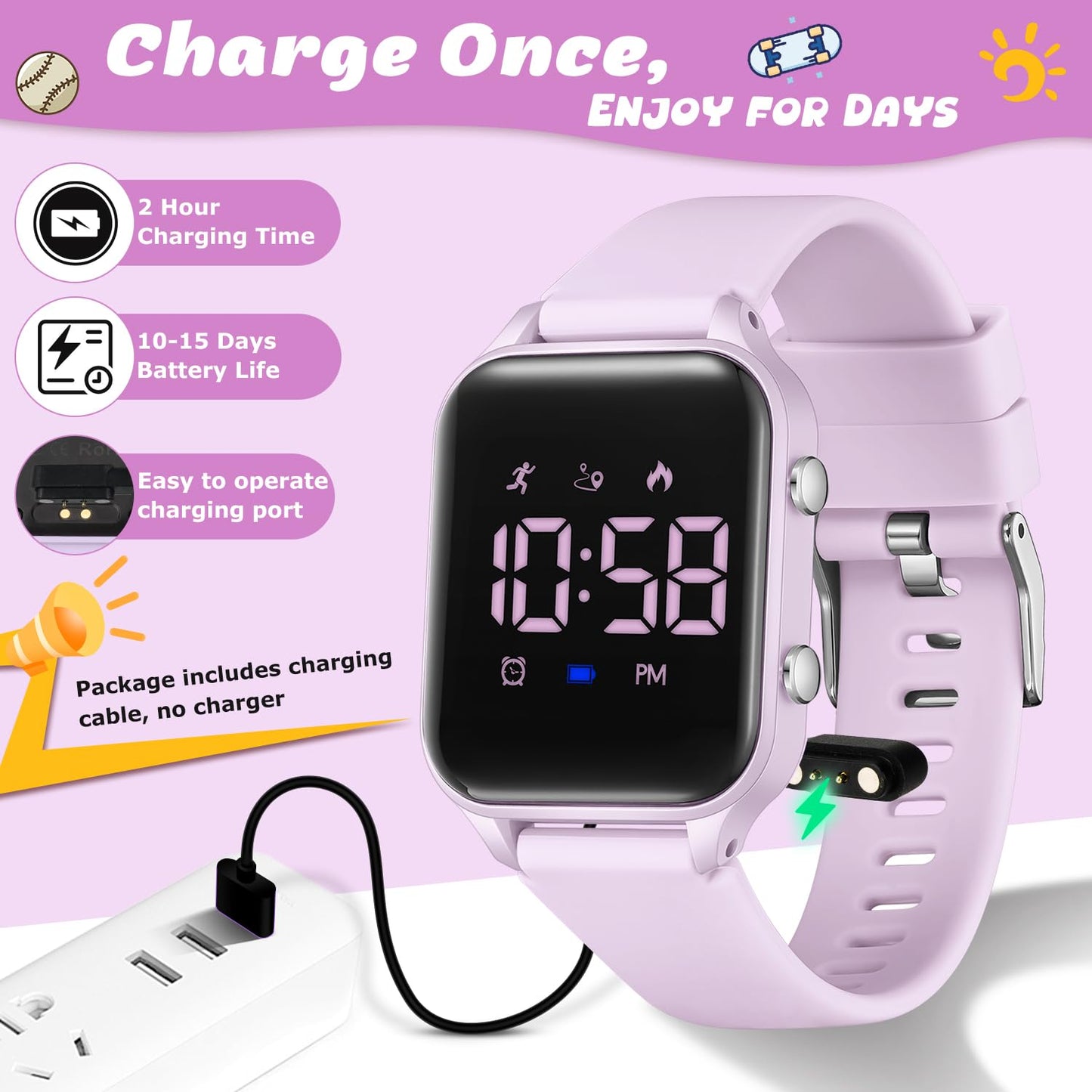 Timever Kids Digital Watches for Boys Girls, Sports Watch with Fitness Tracker, Pedometer, Alarm Clocks, Stopwatch, No App Needed Waterproof Kids Watch, Gift for Teens Student Girls Boys Ages 5-14