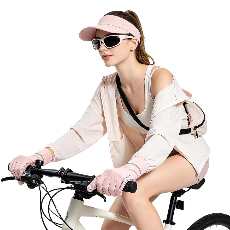 IPENNY Women UPF 50+ Sun Protection Gloves 2 Fingers Flip Mesh Touchscreen Driving Mittens Pink