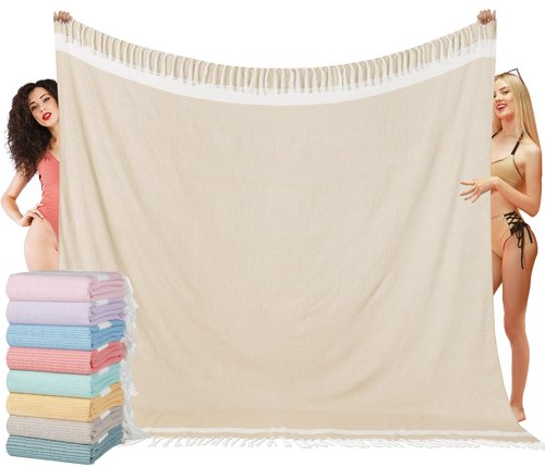 Oversized Turkish Beach Towel Blanket XXL Cotton Sandproof Towels Boho Woven Extra Large Big Sand Free Giant Throw Thick Blankets Huge Quilt XL Picnic Camping Necessities Cloud For Adult Gifts Beige