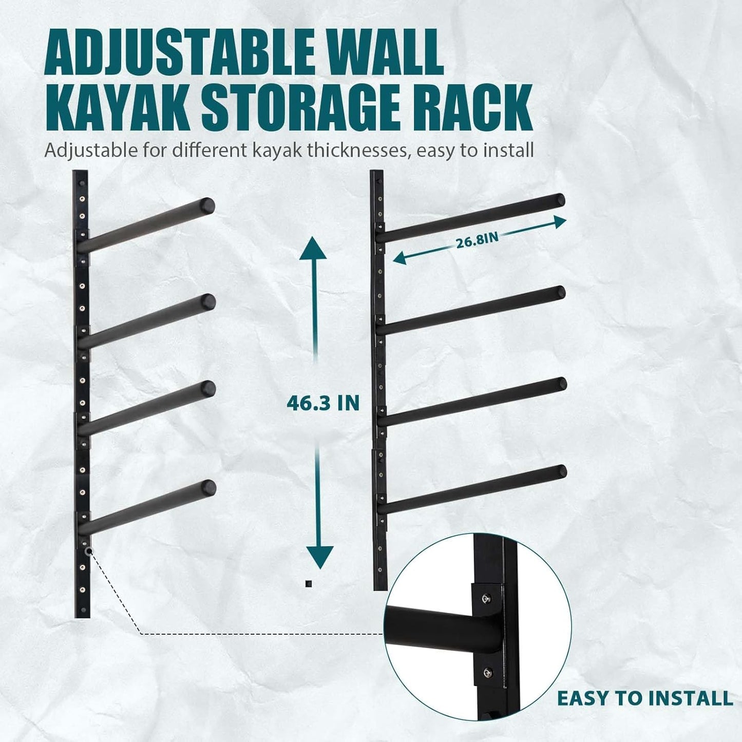 Kayak Storage Rack, Adjustable Wall Mount Kayak Racks for Garage and Outdoor Storage, Heavy Duty Weight Capacity, 2 Level / 3 Level / 4 Level