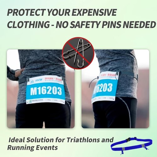 Stretch Fit Triathlon Number Belt No Pins Needed Comfortable Running Race Belt with Bib Holder for Marathon & More Blue