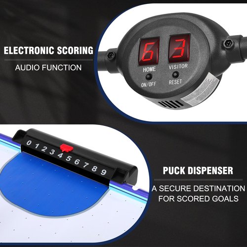 58" Air Hockey Table, Arcade Style with Powerful 700mA Motor, Accurate Digital LED Scoreboard on Overhead Gantry, Includes 2 Pucks and 2 Pushers