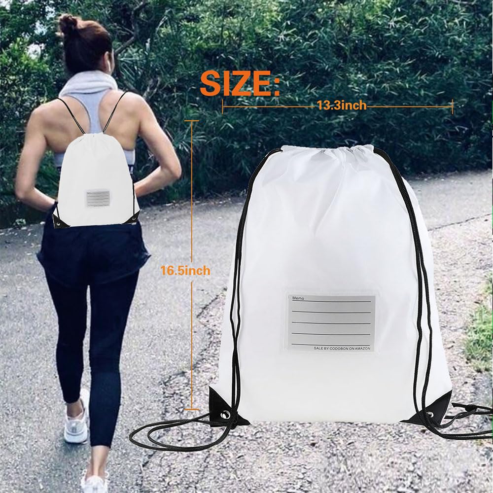 CODOBON 30 Pack Drawstring Bags,Bulk Draw String Backpack, Gym Sports Cinch Bag Sackpack for Women Men, White