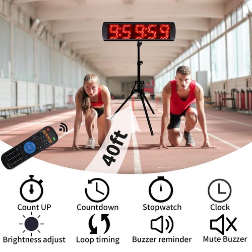 GAN XIN Race Clock with Tripod for Running Events, Large LED Stopwatch with Remote,Countdown/Count up Gym Timer for Home,Wall Digital Time Clocks