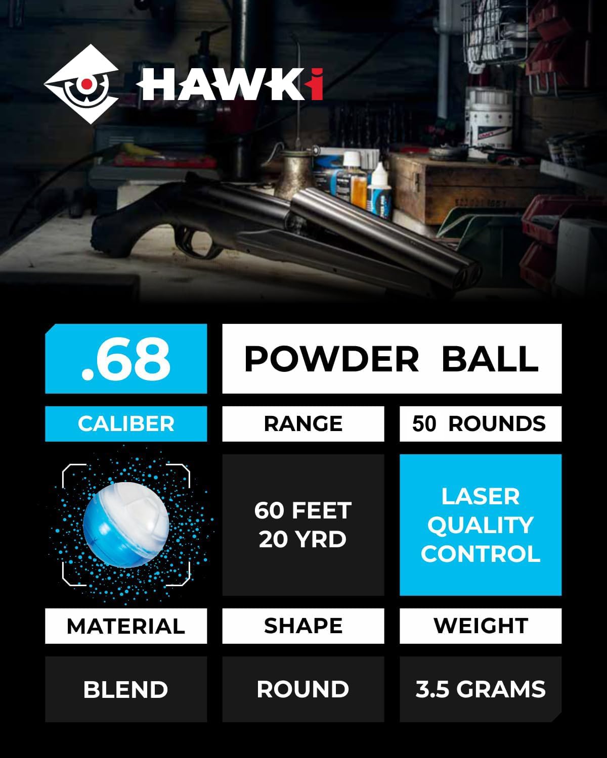 Hawki .68 Cal Training Powder Balls for Paintball Guns 50 Pack
