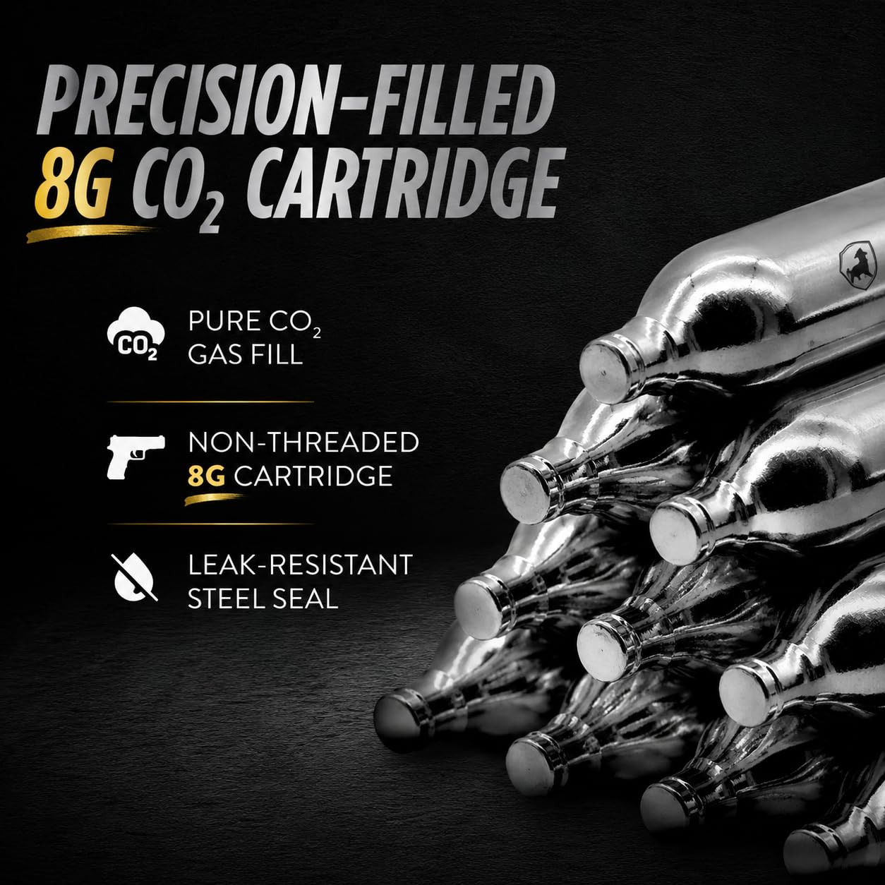 Guard Dog Security 8 Gram / 12 Gram Co2 Cartridges, Non-Threaded, CO2 cartridges BB Gun, CO2 BB Pistol, CO2 Airsoft Pistol, and CO2 Paintball Markers, Snug fit, Solid Seal (8G-50PC)