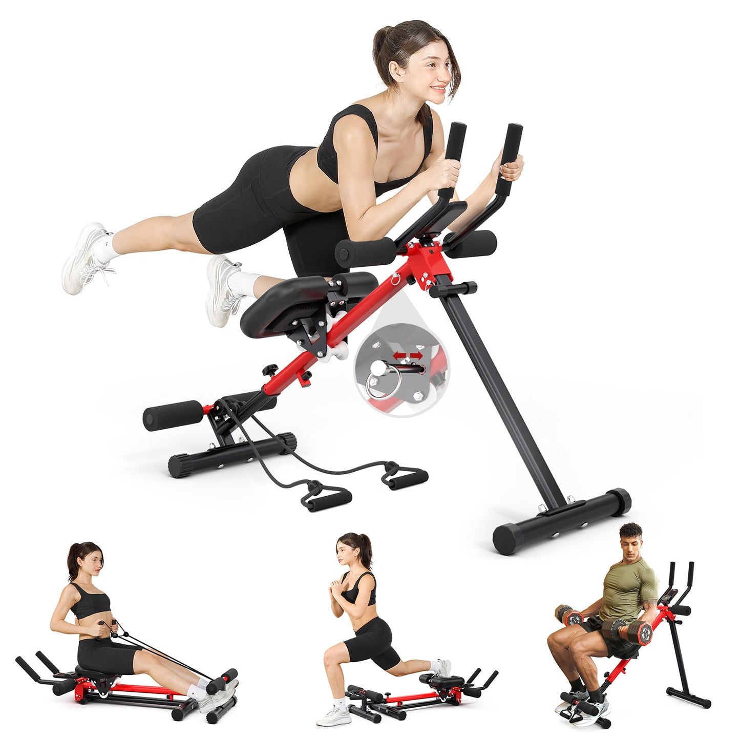 Yoleo 2 in 1 Ab & Rowing Machines for Home, Foldable Ab Workout Equipment, Ab Trainer Machine for Stomach Workout, Ab Crunch Machine with Foam Support,7-Length Adjustable Ab Machine for Home Exercise