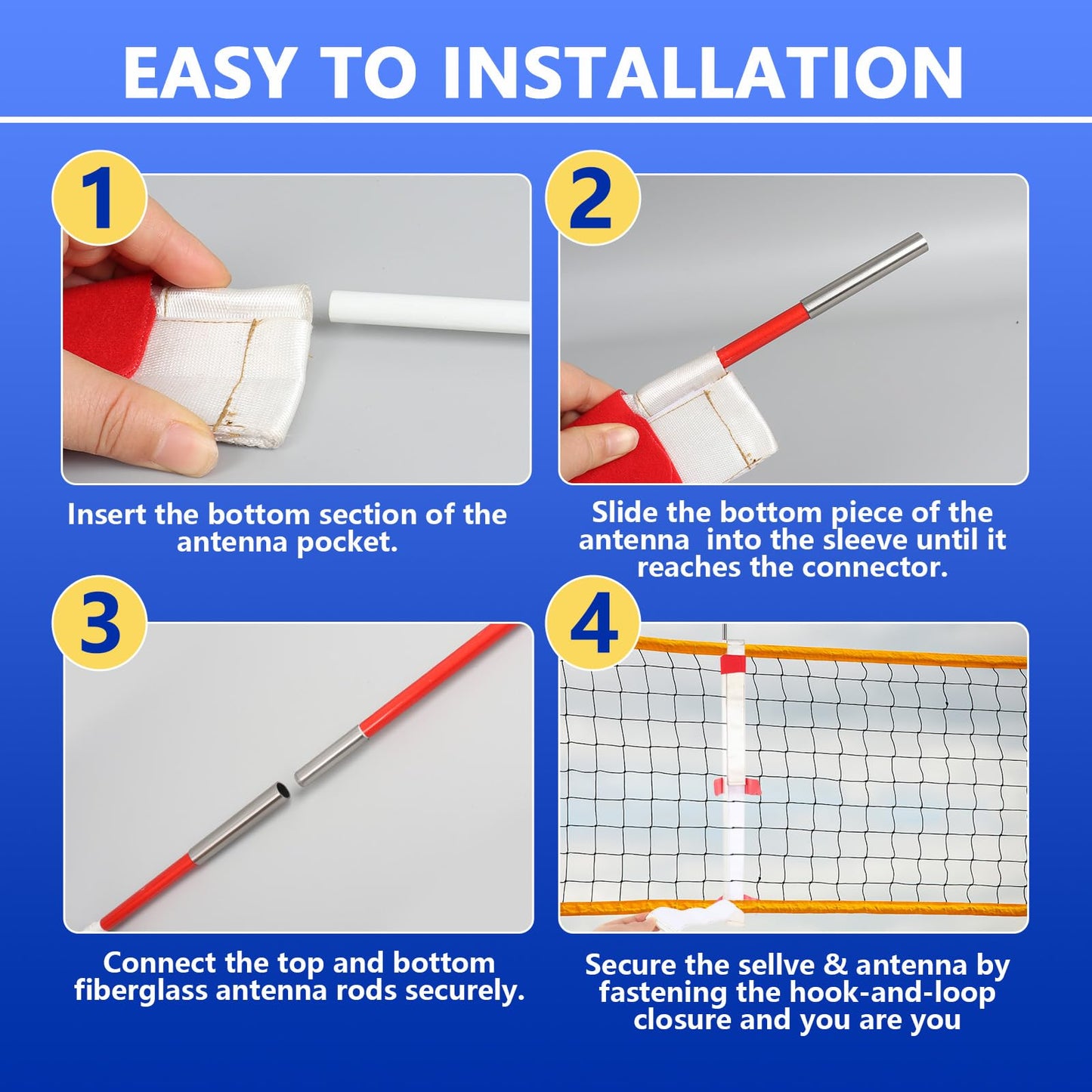 HZCGJMY Volleyball Antenna Pole Set with Collapsible Referee Antenna Poles and Sleeves for Indoor and Beach Volleyball Net Training Equipment Accessories Vertical and Horizontal Straps
