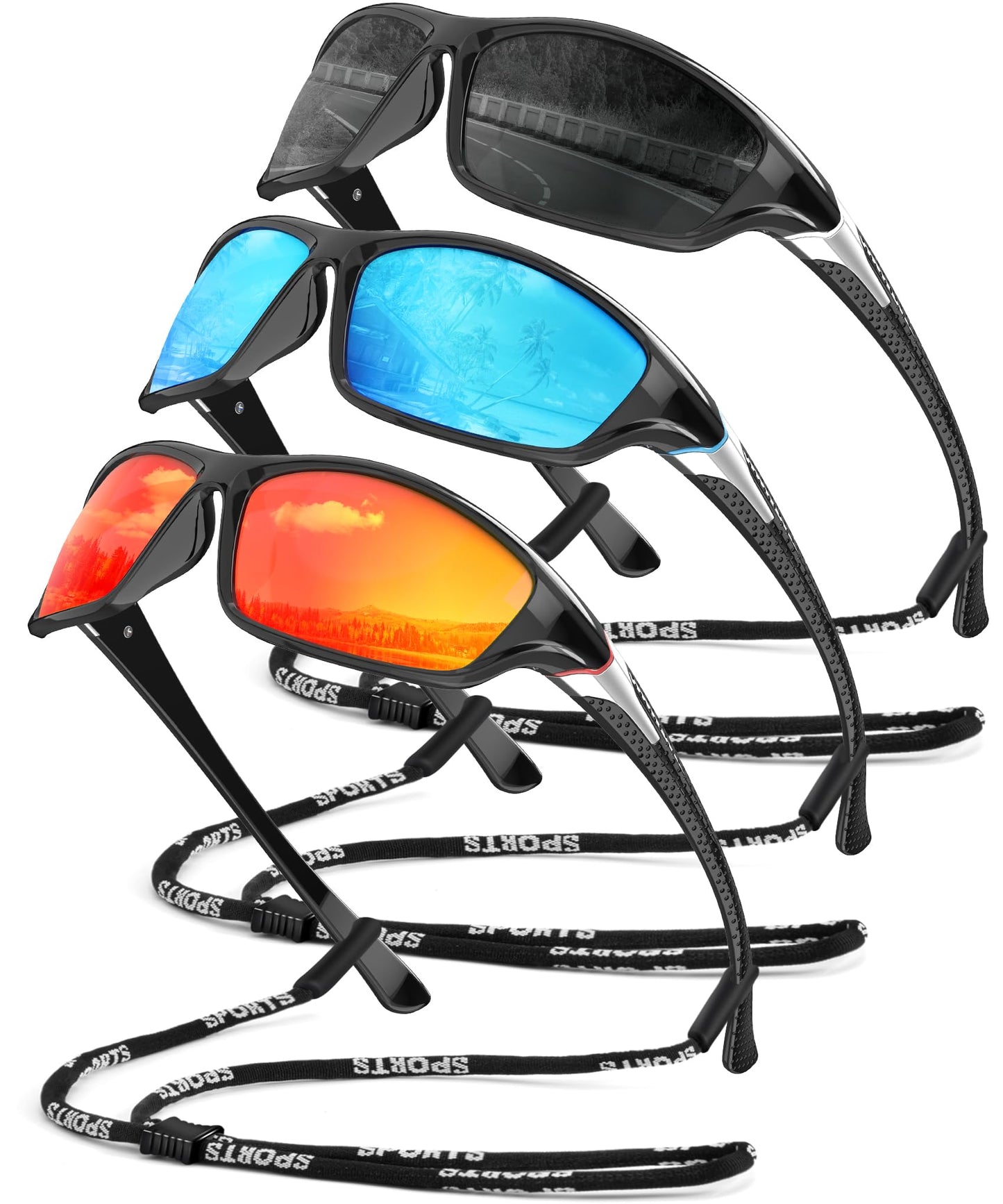 QALLY Polarized Sunglasses Men Sports Sunglasses for Men UV400 Sunglasses for Driving Golf Cycling Fishing Running