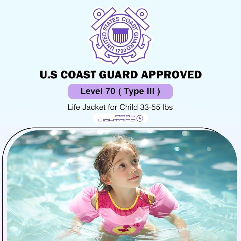 Dark Lightning Toddler Swim Vest with Arm Wings - 33-55 lbs, USCG Approved, Variation: Chill Flamingo