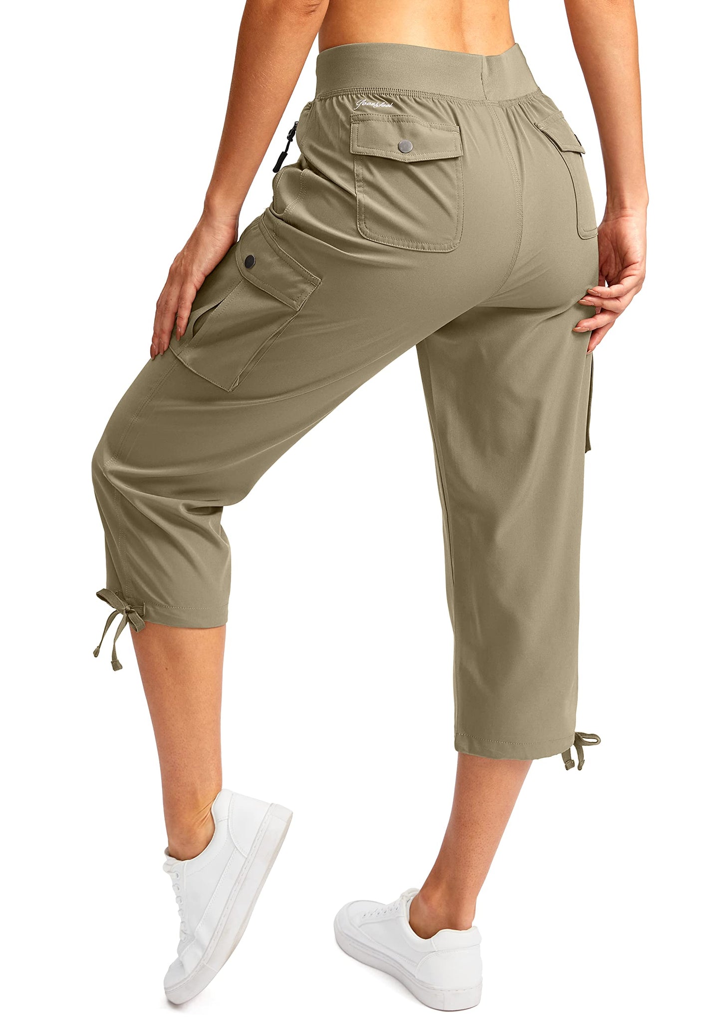 Soothfeel Women's Cargo Capris Pants with 6 Pockets Lightweight Quick Dry Travel Hiking Summer Pants for Women Casual (Dusty Khaki, XXL)