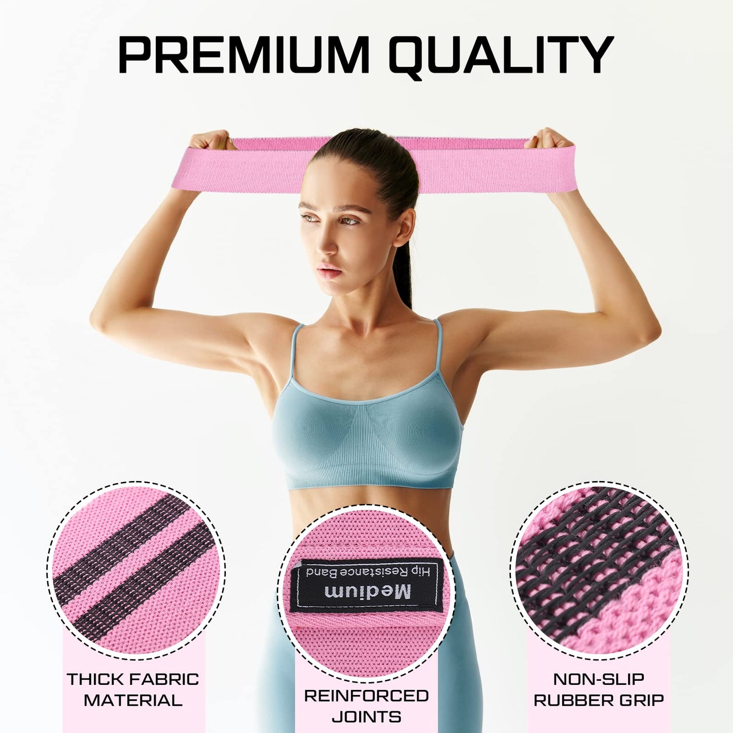 Bunnycool 24 Pcs Fabric Resistance Bands for Working Out Strength Exercise Bands for Women Men Resistance Loop for Legs and Butt, Yoga, Pilates, Rehab, Fitness and Home(Pink,Medium Resistance)