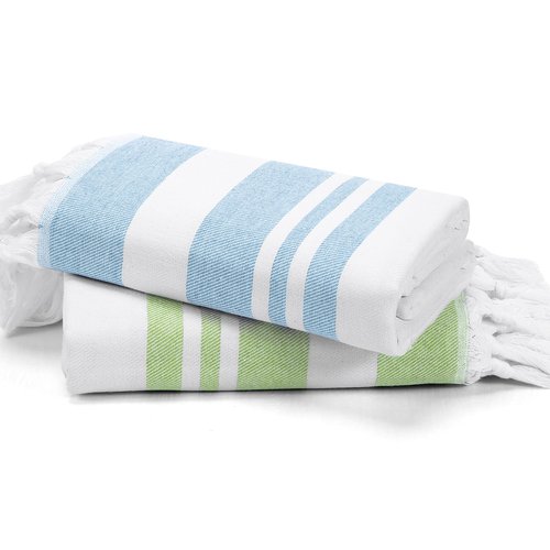 Peryiter 2 Pcs Oversized Turkish Beach Towels 36"x71" Cotton Quick Dry Sand Free Multi Colors Lightweight Sandproof Turkish Towels Travel Camping Accessories (Jade Lime Sky Blue)