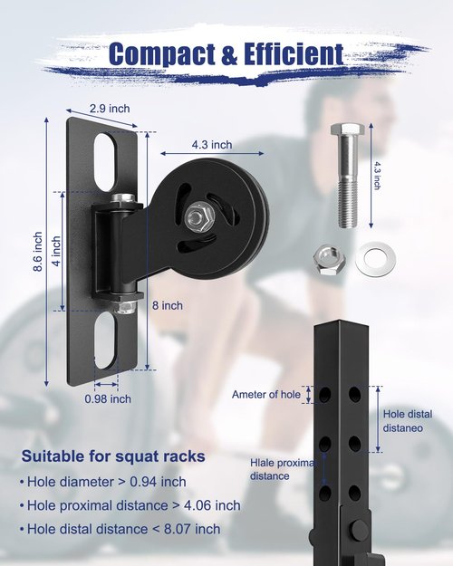 JUFZQO Upgrade Cable Pulley System Fits 1" with Extended Slot Design, Heavy-Duty Gym Pulley Blocks for Squat Racks, 180° Rack Mounted Swivel Pulley for Home Gyms