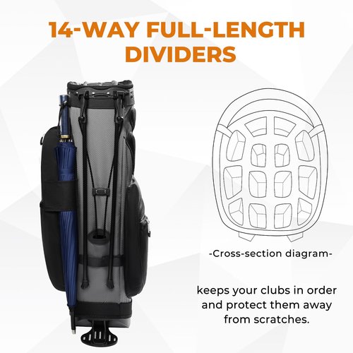 UNIHIMAL 14 Way Dividers Golf Stand Bag Lightweight, Golf Bag for Men Women with Multiple Pockets, Dual Strap and Rain Cover Hood (Black)