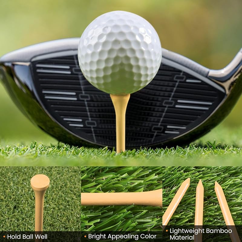 Finger Ten 250 Count Bamboo Golf Tees, 2 3/4" & 3 1/4" & 1 1/2" Bulk Pack - Natural