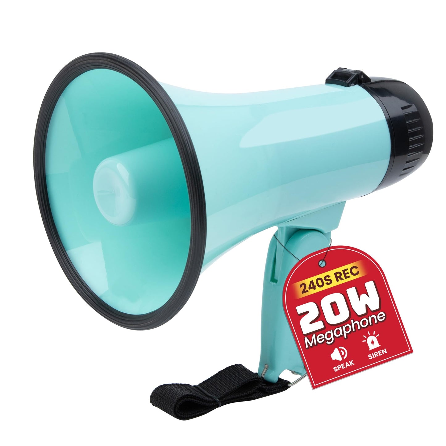 MyMealivos 20W Megaphone Bullhorn, Built in Siren & 240s Recording, 5.4"×8.6" Portable Megaphone with Volume Control Cover Up to 300 feet+ for Indoor and Outdoor Activities(Teal)