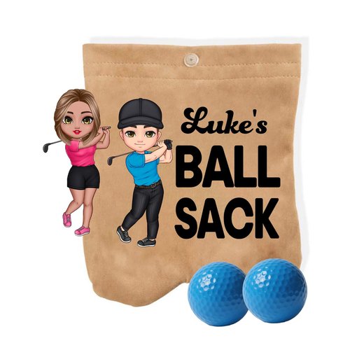 Personalized Golf Ball Bag, Custom Cartoon Character & Name on Golf Shag Bag with 2 Balls, Birthday Gift for Men Women (Cartoon Character)