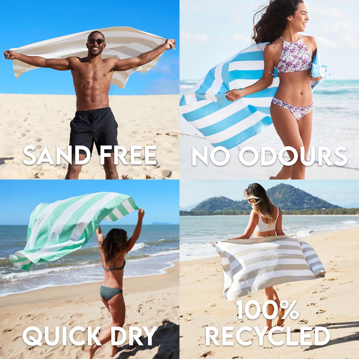 Dock & Bay Beach Towel - Quick Dry, Sand Free - Compact, Lightweight - 100% Recycled - Includes Bag - Cabana - Set of 6 - Large (160x90cm, 63x35)
