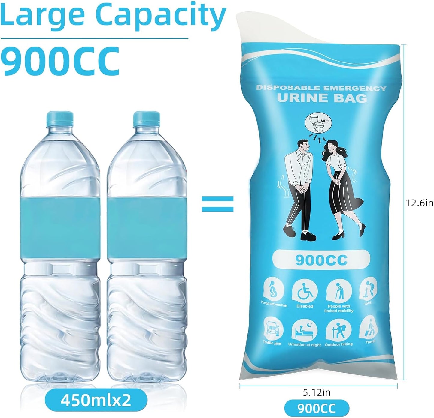 12/24 Pcs Disposable Urine Bags, 3rd Generation 900ML Emergency Portable Pee Bags for Travel for Men/Women, Unisex Leakproof Urinal Bag, Odorproof Urinal Bag Vomit Bags for Hiking Traffic Jam