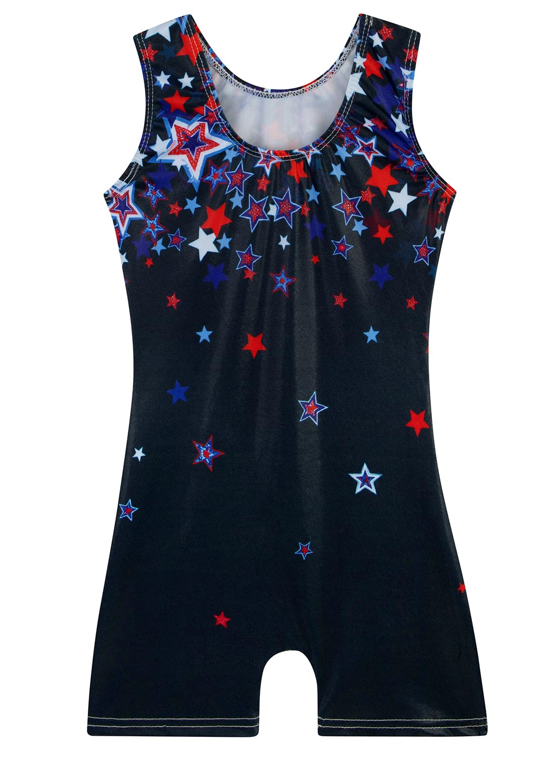 Gymnastics Leotards for Girls Toddler Ballet Dance Tumbling Outfits 4t 5t Kids Sleeveless Gymnastic Biketard with Shorts Sparkly Dancwear Unitards Clothes Bodysuit (Blue Red Stars, 4-5T)
