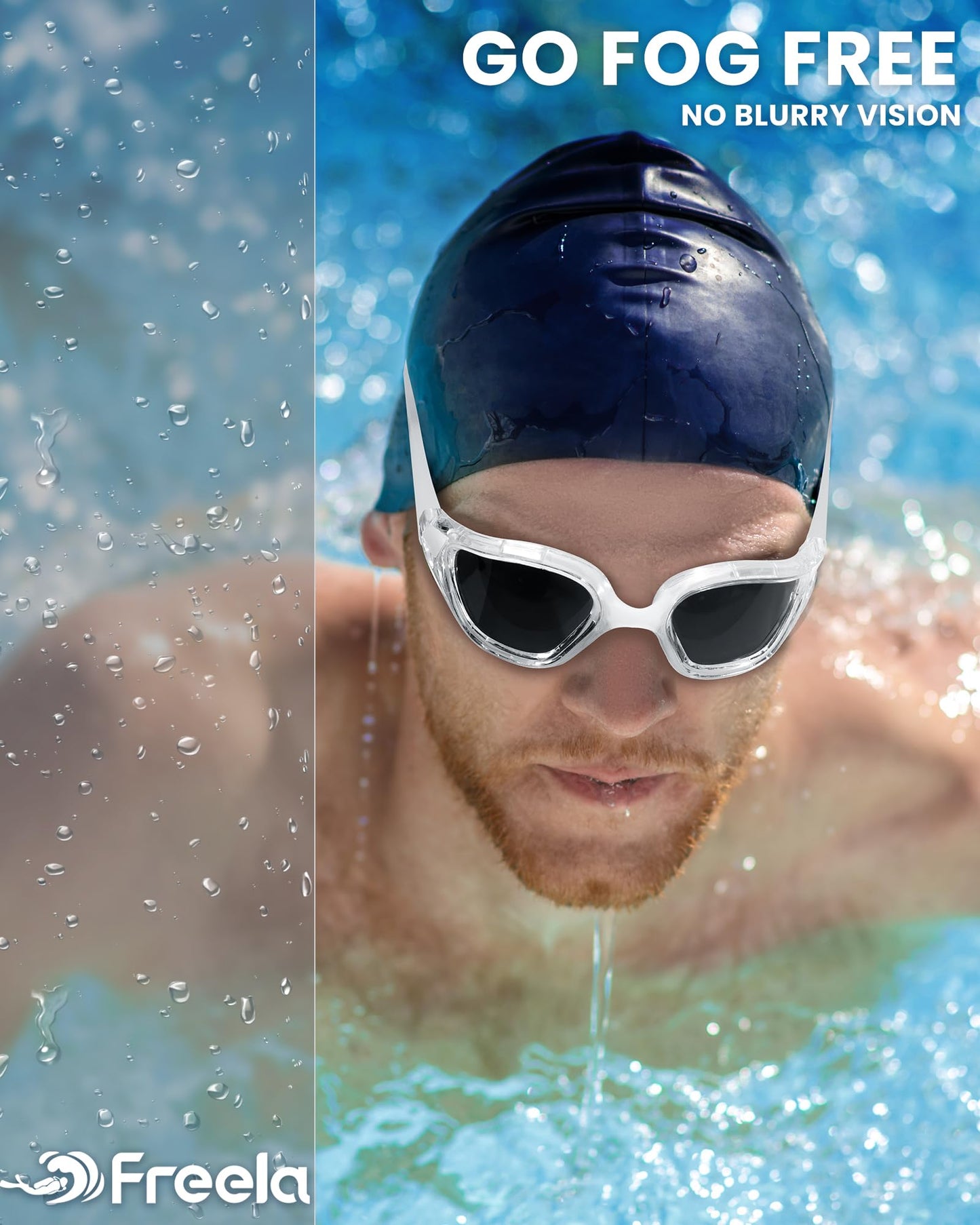 Freela Polarized Swimming Swim Goggles for Men Women Adult, Underwater Pool Beach Goggles 180° Clear Wide View Anti Fog UV Protection, Youth Sports Glasses No Leaking Gray Lens with Nose Piece