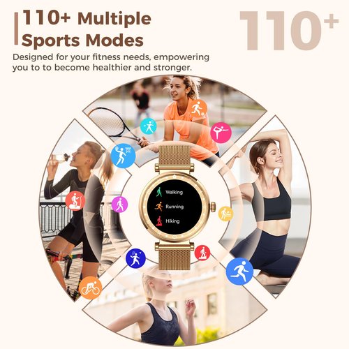 Smart Watch for Women, AMOLED HD Display Fitness Tracker Bluetooth Make/Answer Call, 1.19" Watches with 110+ Sports Modes/Heart Rate/SpO2/Sleep Monitor, Smartwatch IP68 Waterproof for Android iOS
