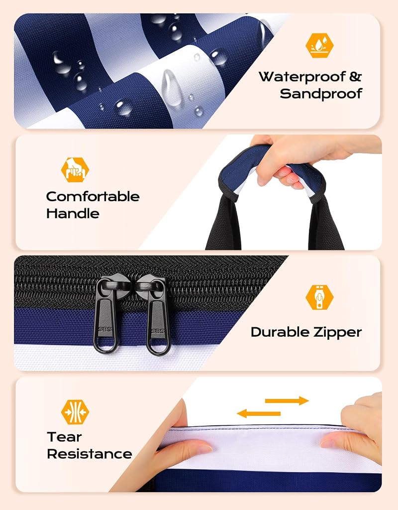54L Beach Bag with Detachable Cooler Navyblue – Waterproof Sandproof Duffle for Beach, Pool & Travel