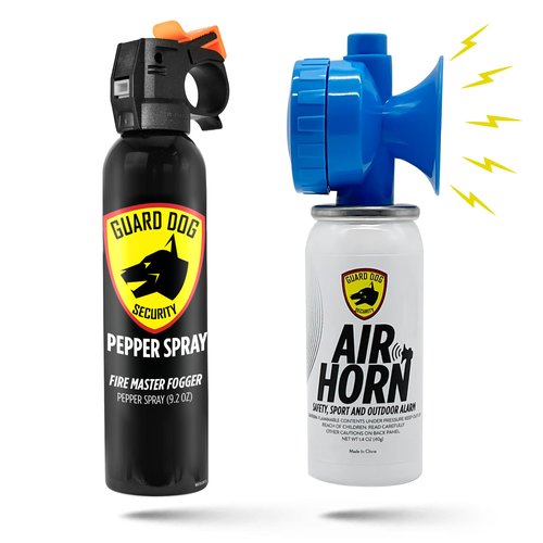 Guard Dog Security Pepper Spray Self Defense and Air Horn, Maximum Strength Self Defense Tool with UV dye and Loud Air Horn for Outdoor and Personal Safety
