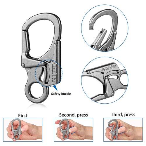 Ahiller Carabiner Clip, Double Anti-Misopening Locking Design, 3" Zinc Alloy Heavy Keychain for Outdoor Camping Hiking, Key Ring Clip (Gunmetal-1P)