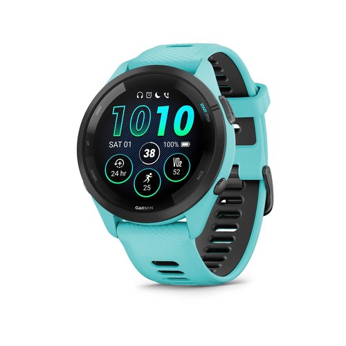 Garmin Forerunner 265 Running Smartwatch, Colorful AMOLED Display, Training Metrics and Recovery Insights, Aqua and Black, 46 mm (Renewed)