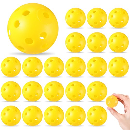 Lunmon 24 Pack Practice Golf Balls 42 mm Limited Flight Plastic Golf Training Airflow Hollow Ball for Driving Range Swing Practice Backyard Indoor Outdoor Home (Yellow)