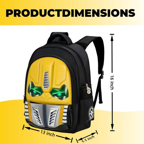 Kids Backpack with Glowing Eyes & 3D Cartoon Panels for Boys Ages 4-12 - Interactive School Bag, Durable Design for Kindergarten, Day Trips and Back to School Gifts (Large size yellow)