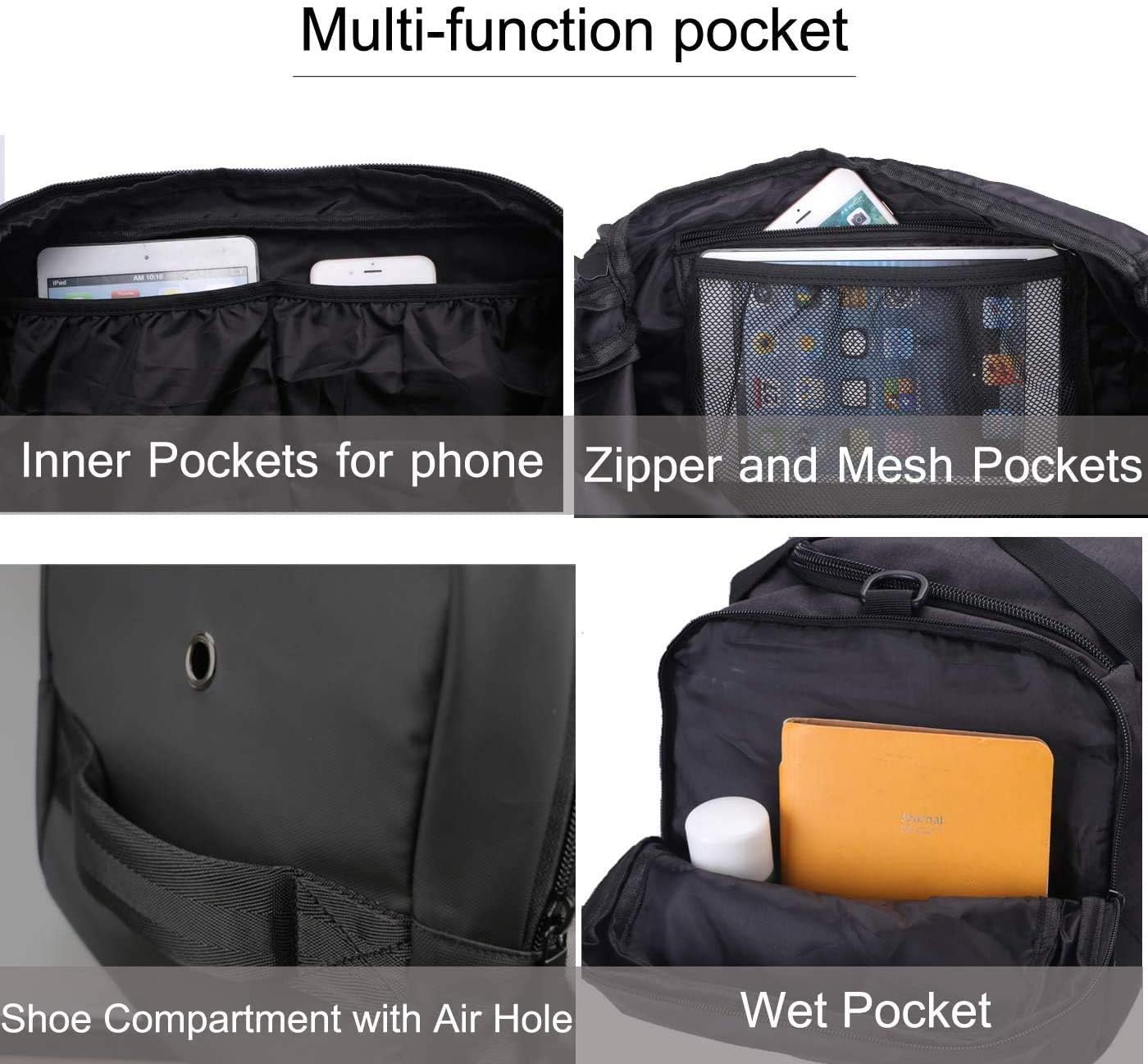 Gym Duffle Bag Backpack Waterproof Sports Duffel Bags Travel Weekender Bag for Men Women Overnight Bag with Shoes Compartment Grey