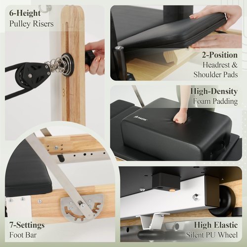 PAETA Pilates Reformer, Wooden Reformer Pilates Machine with Tower & Mat, Pilates Equipment for Home Workout and Studio, Includes Sitting Box, Jumpboard