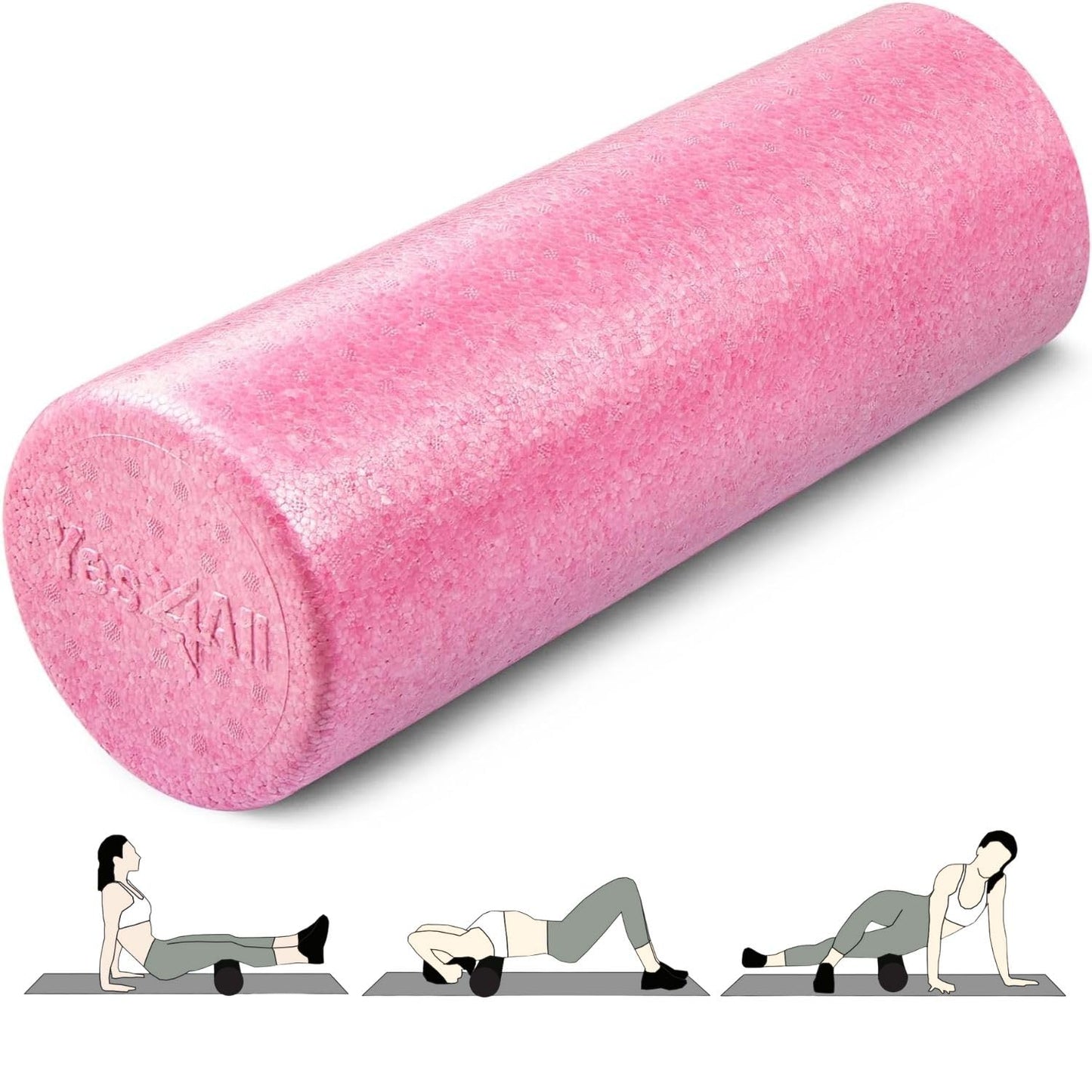 Yes4All High-Density EPP Round Back Roller Foam, Exercise Foam Roller for Yoga, & Pilates, Multiple Sizes and Colours, Fuschia Rose - 12 inches