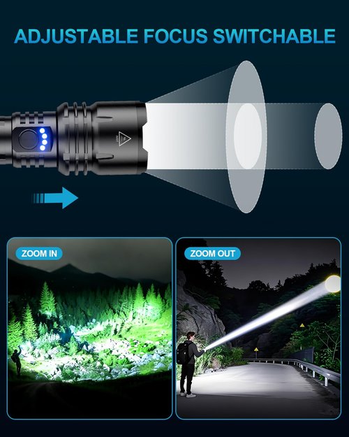 VOLISABER Flashlight 2000 High Lumens with Ignition Lens, Rechargeable Super Bright Zoomable LED Flash Light, 5 Modes Waterproof Handheld Powerful Tactical Flashlights for Camping Essentials Emergency