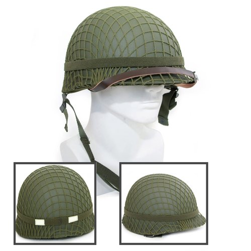 WWii US WW2 M1 Helmet Steel Shell with Net Cover Chin Strap